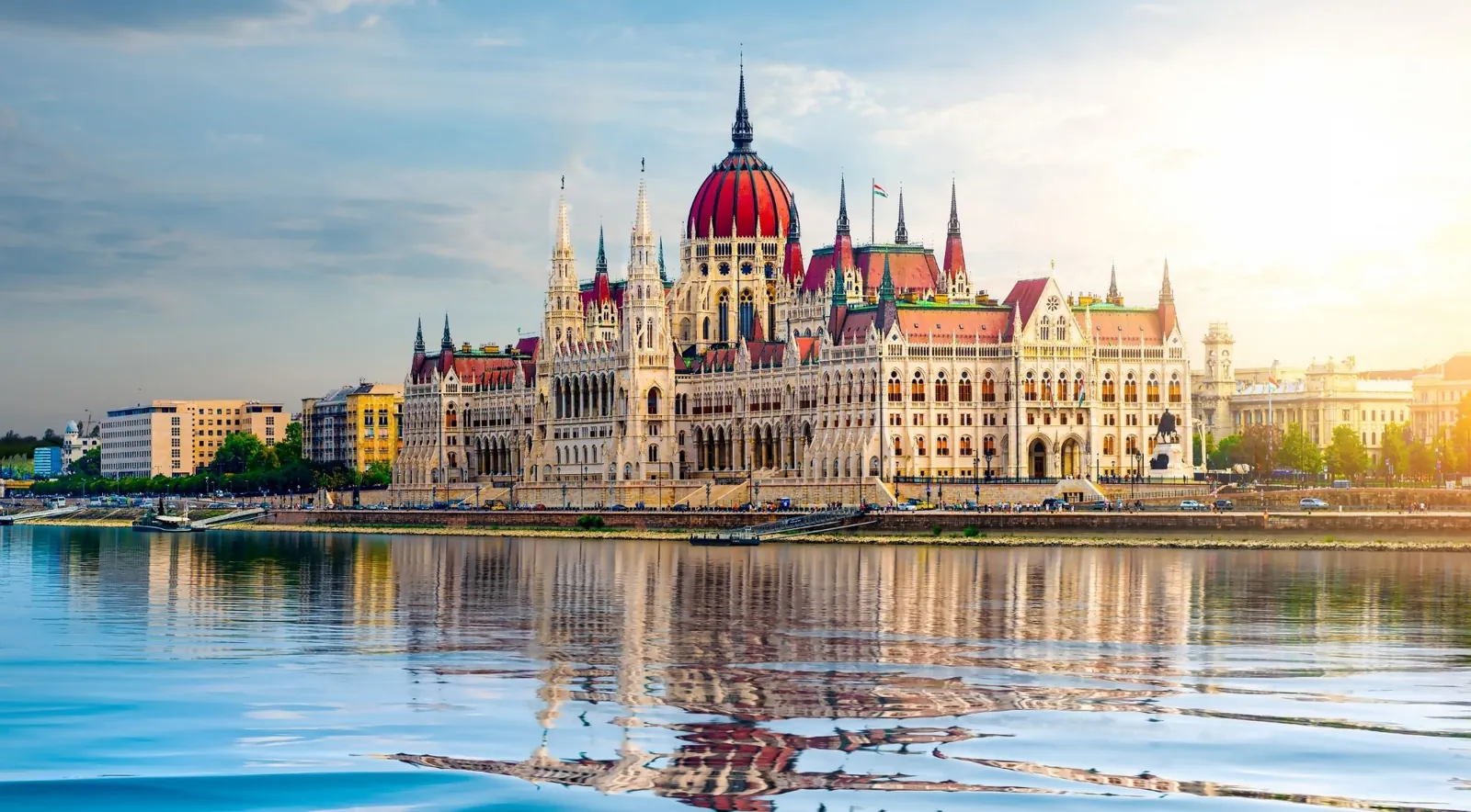 The Hungarian Parliament reflected in the Danube in evening light