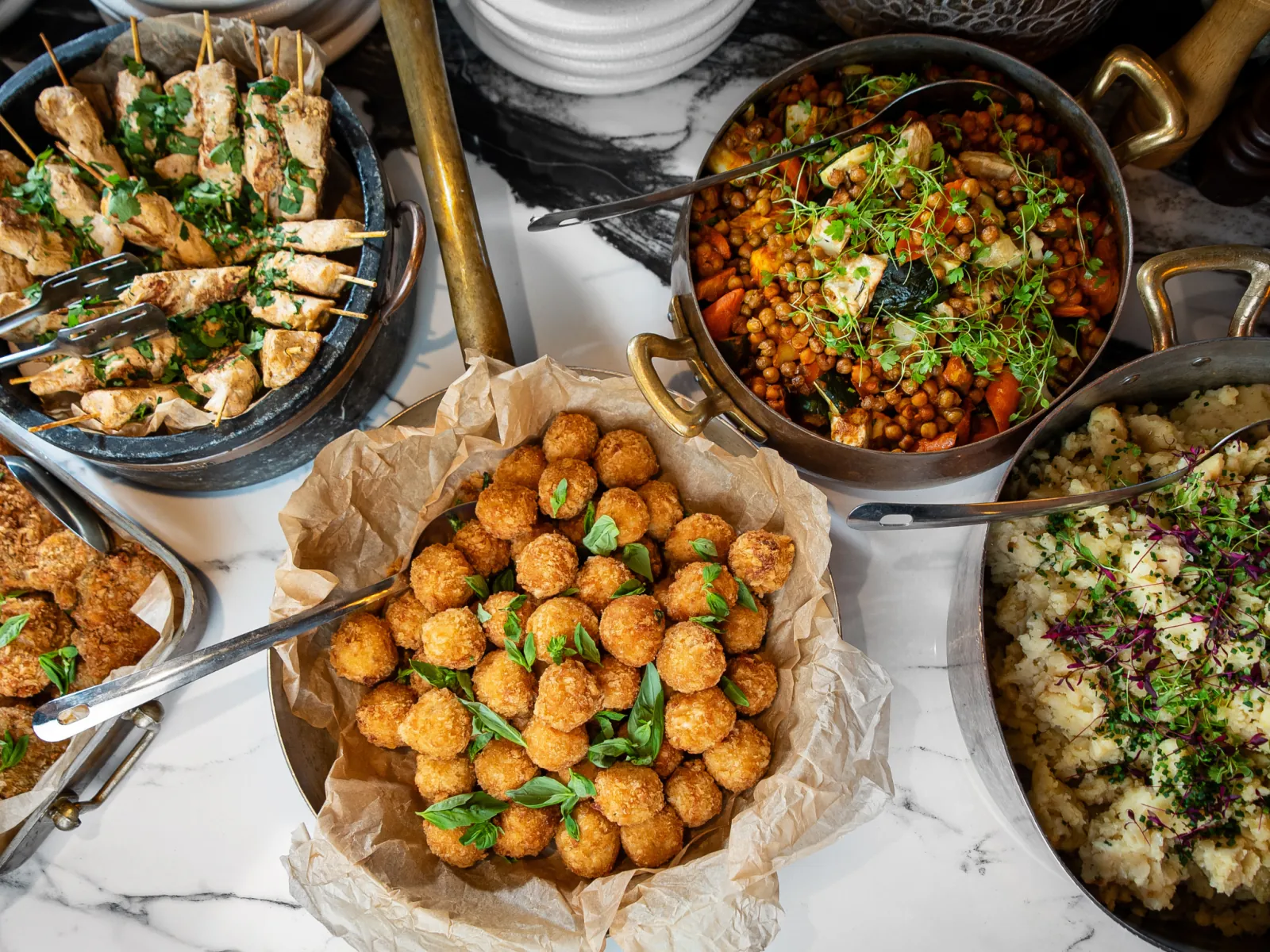 Hot and cold dishes from the River Diva seasonal buffet