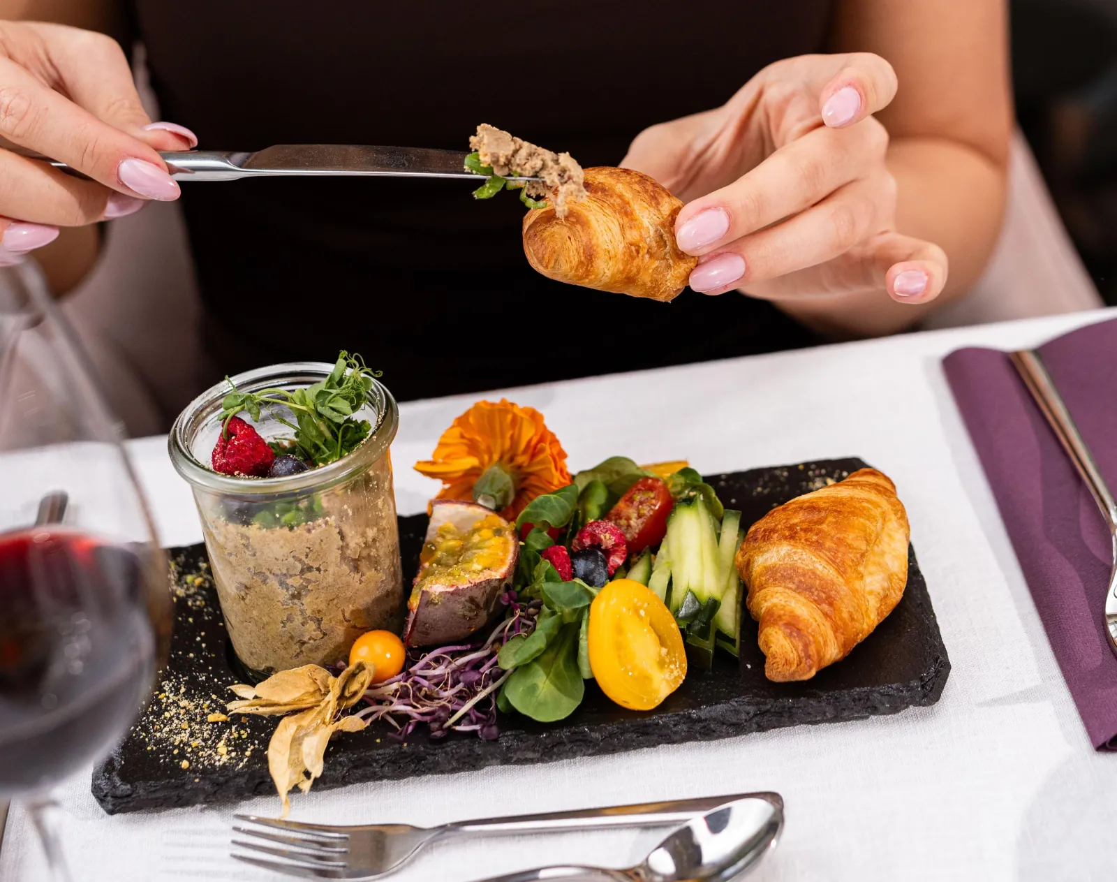 A plated starter served on board