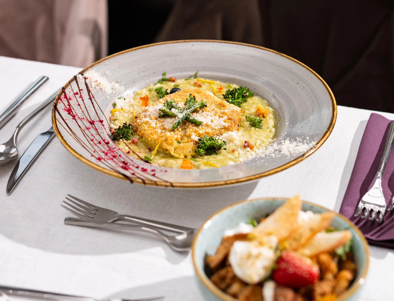 A pasta main course at a dinner table